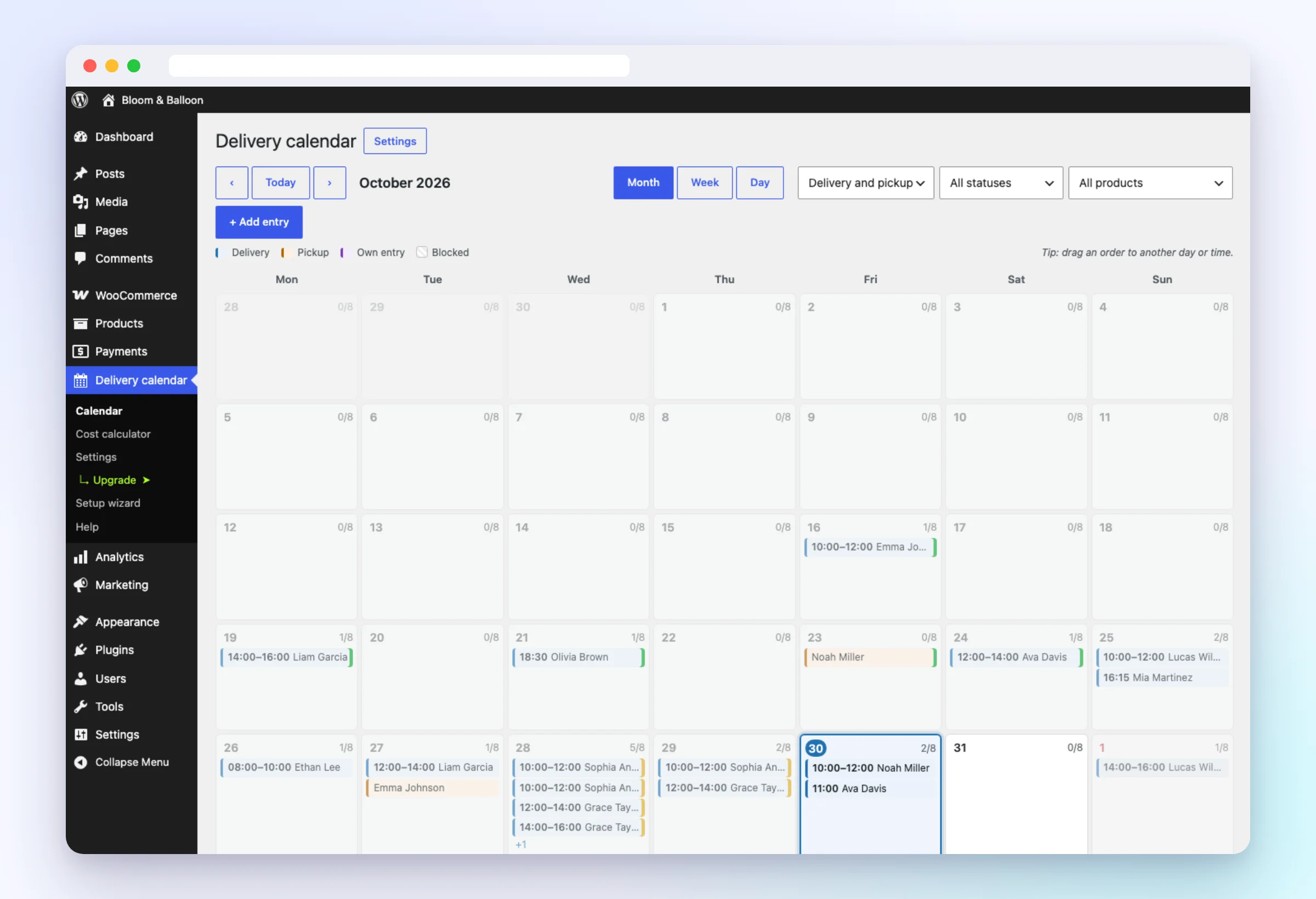 delivery calendar